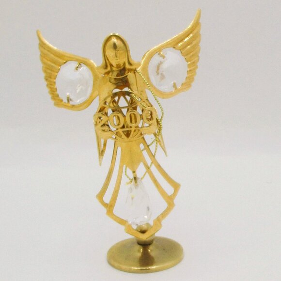 Australian 14K Gold Plated Angel Figurine With Crystal Accents & "2000" Ornament - Picture 1 of 4